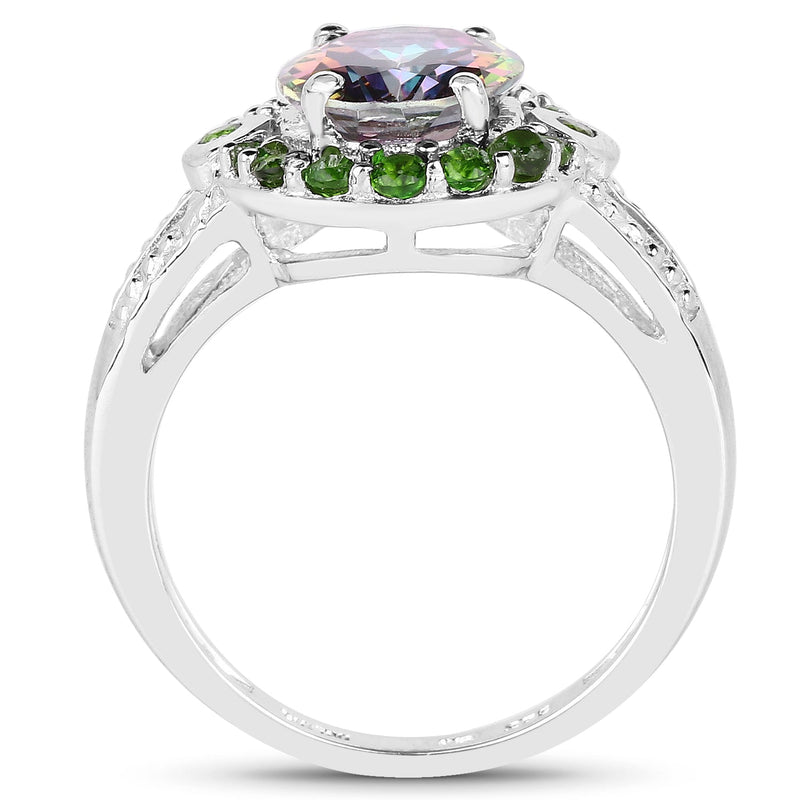 Bids.com 3.92 Carat Genuine Mystic Quartz& Chrome Diopside .925 Sterling Silver Ring Rings