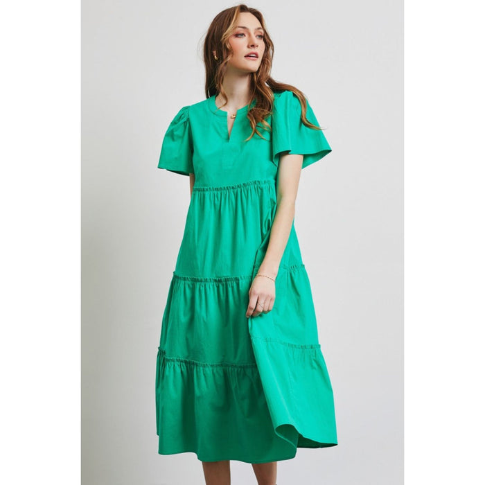 HEYSON Cotton Poplin Ruffled Tiered Midi Dress