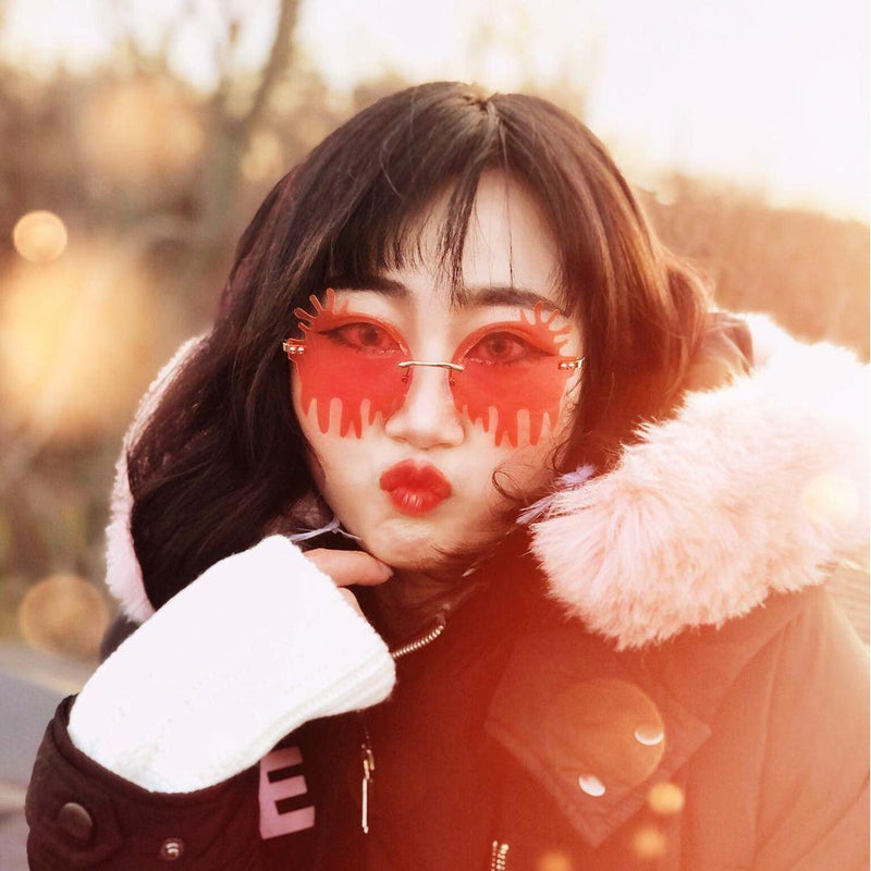 zeroUV Rimless Splatter Melting Dripping Effect Color Tinted Lens Round Drip Sunglasses D077 Sunglasses