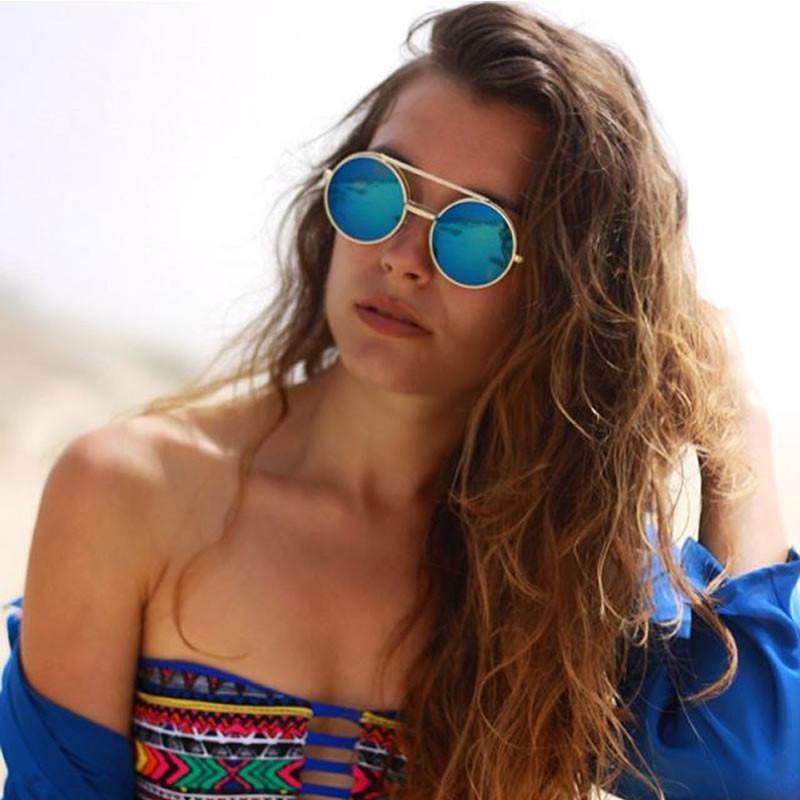 zeroUV Steampunk Mirrored Lens Round Circle Flip Up Frame Sunglasses 8794 Sunglasses