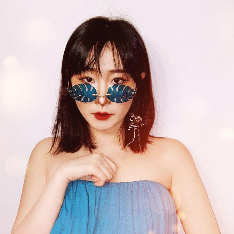 zeroUV Tropical Palm Leaf Shape Cut-Out Rimless Color Tinted Leaves Sunglasses D075 Sunglasses