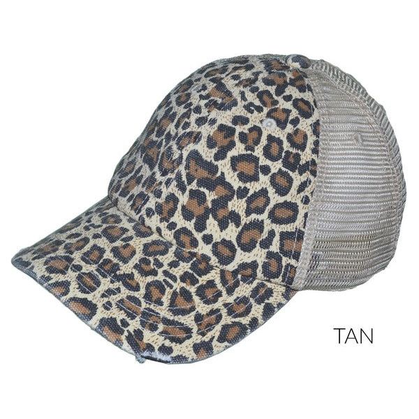 Leopard Messy Bun Hat