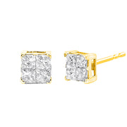 Bids.com 10K Yellow Gold Plated .925 Sterling Silver 1.0 Cttw Princess-Cut Diamond Composite Multi Stone Stud Earrings (J-K Color, SI2-I1 Clarity) Earrings