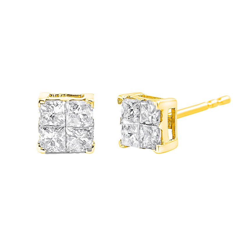 Bids.com 10K Yellow Gold Plated .925 Sterling Silver 1.0 Cttw Princess-Cut Diamond Composite Multi Stone Stud Earrings (J-K Color, SI2-I1 Clarity) Earrings