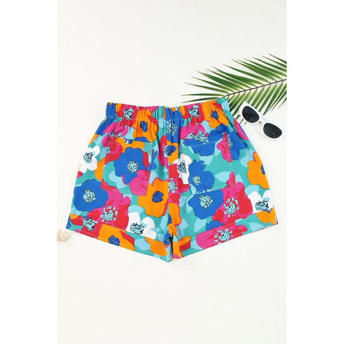 Drawstring Printed High Waist Shorts