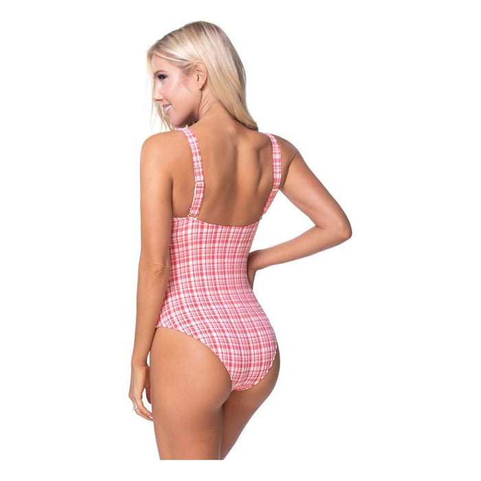 TEEXTURED PLAID CUTOUT ONE PIECE SWIMSUIT