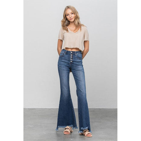 BUTTON DOWN WIDE FLARE JEANS