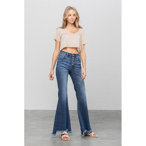 BUTTON DOWN WIDE FLARE JEANS