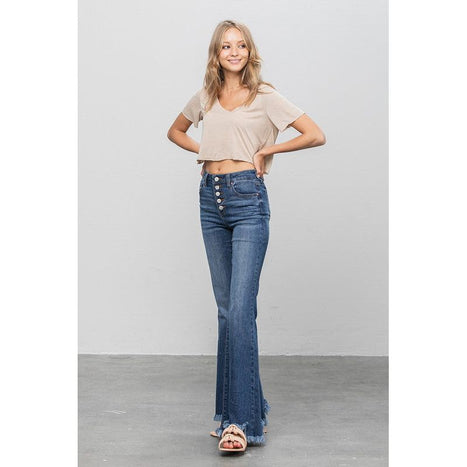 BUTTON DOWN WIDE FLARE JEANS