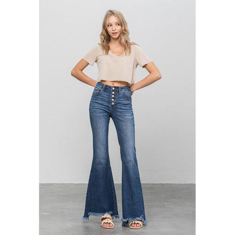 BUTTON DOWN WIDE FLARE JEANS