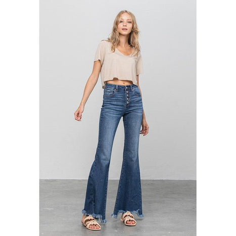 BUTTON DOWN WIDE FLARE JEANS