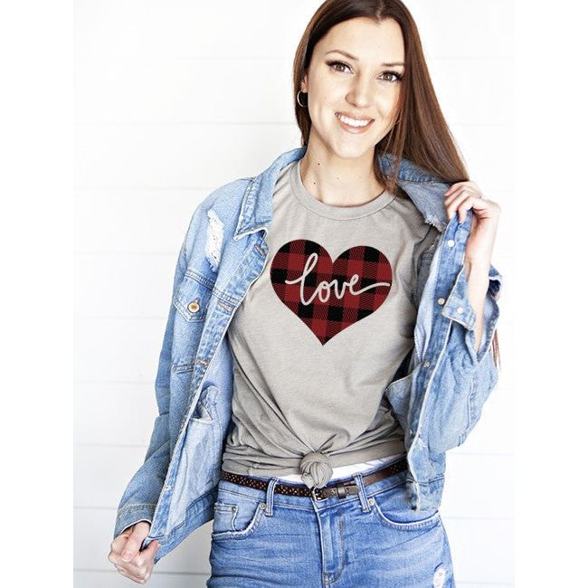 Love Plaid Heart Tee