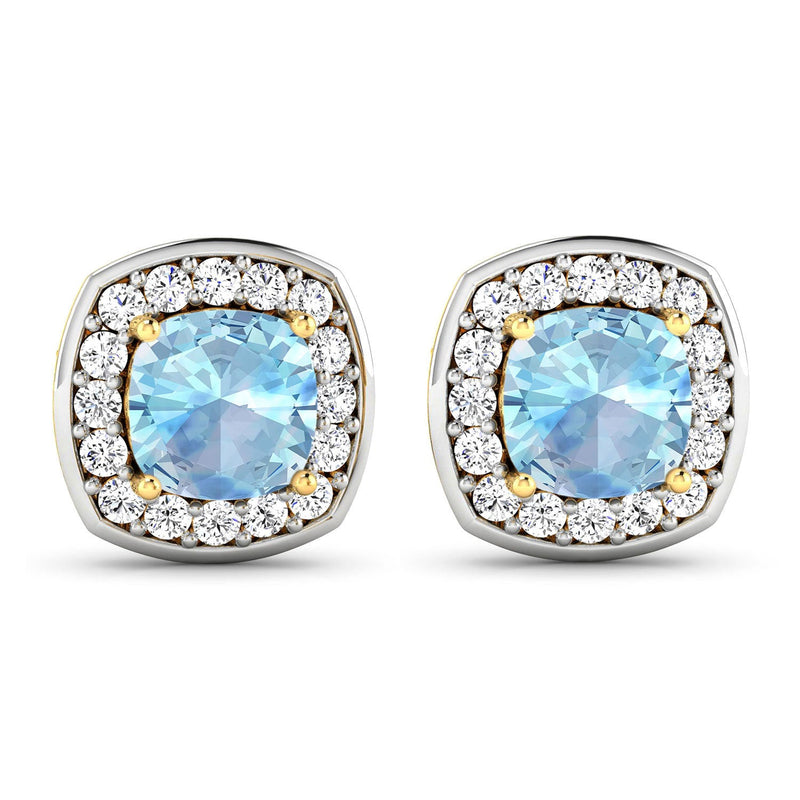 Bids.com 1.95 Carat Genuine Aquamarine and White Diamond 14K Yellow Gold Earrings Earrings