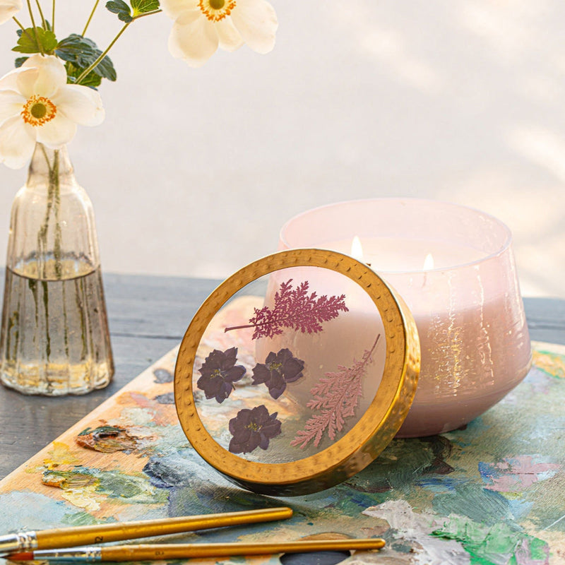 Rosy Rings Blackberry & Coconut Large Watercolor Pressed Floral Candle Pressed Floral Candles