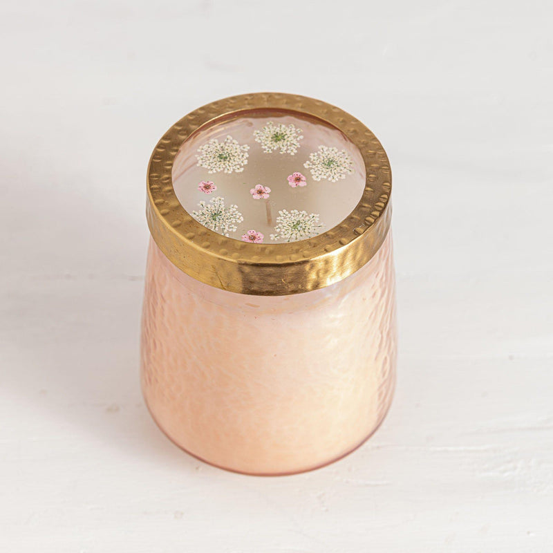 Rosy Rings Rose + Oud Tall Watercolor Pressed Floral Candle Pressed Floral Candles