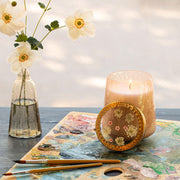 Rosy Rings Rose + Oud Tall Watercolor Pressed Floral Candle Pressed Floral Candles