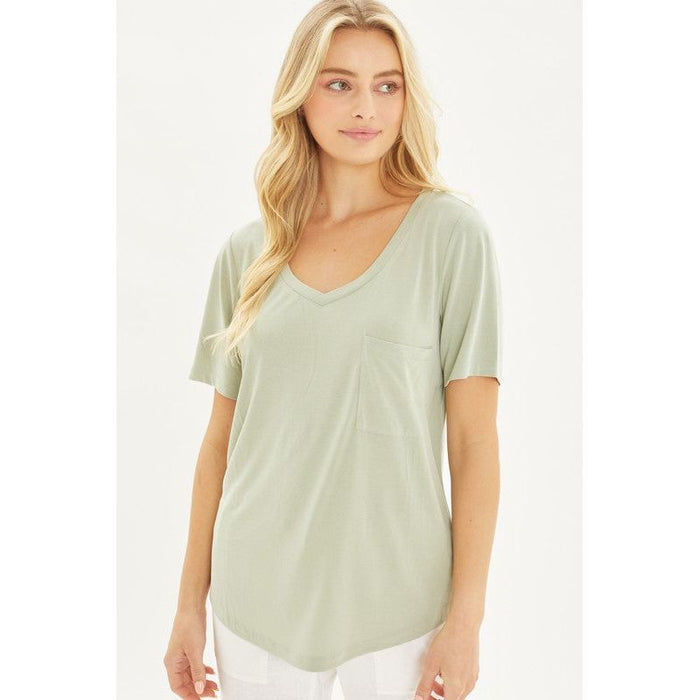 Knit Solid Jersey Basic V-Neck T-Shirt