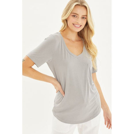 Knit Solid Jersey Basic V-Neck T-Shirt