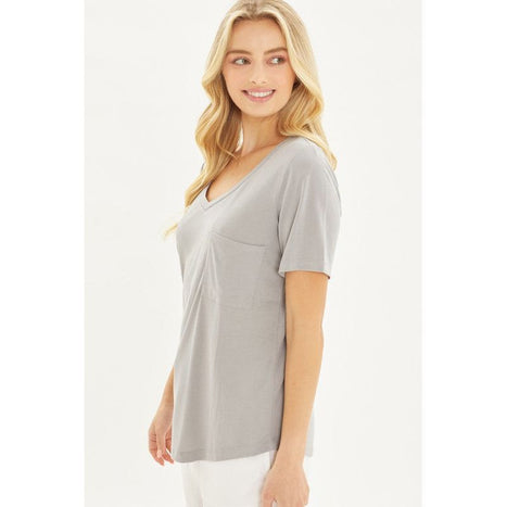 Knit Solid Jersey Basic V-Neck T-Shirt