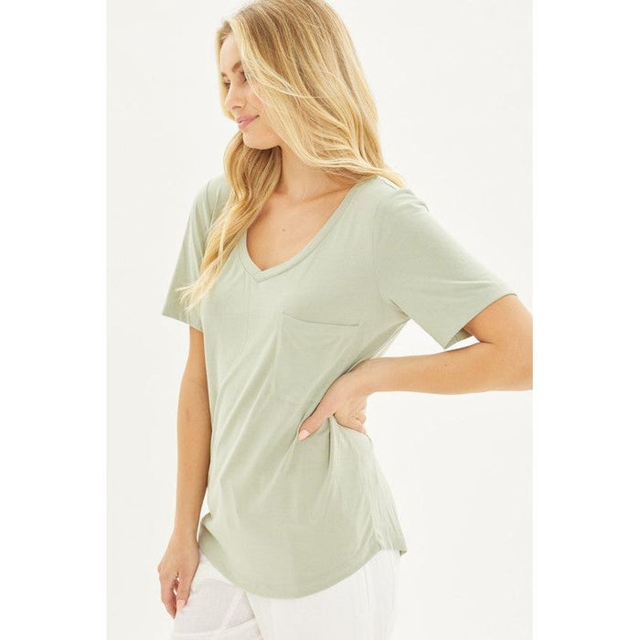 Knit Solid Jersey Basic V-Neck T-Shirt