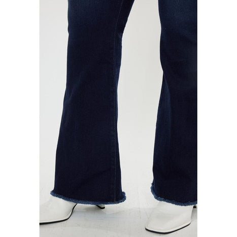 Plus High Rise Double WB Fray Hem Flare Jeans