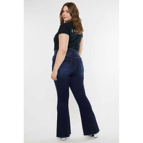 Plus High Rise Double WB Fray Hem Flare Jeans