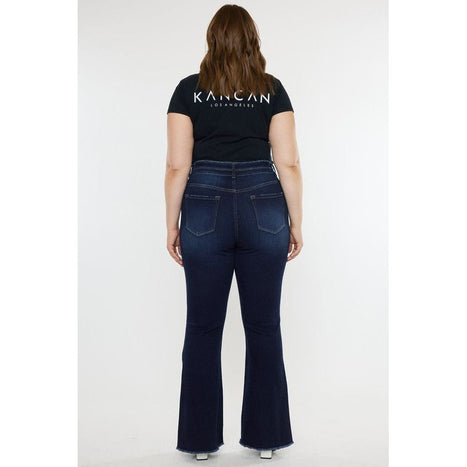 Plus High Rise Double WB Fray Hem Flare Jeans