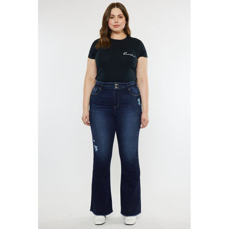 Plus High Rise Double WB Fray Hem Flare Jeans