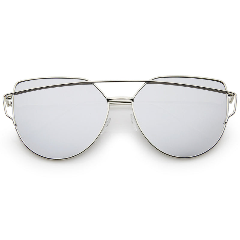 zeroUV Oversize Thin Cross Brow Mirrored Flat Lens Sunglasses A545 Sunglasses