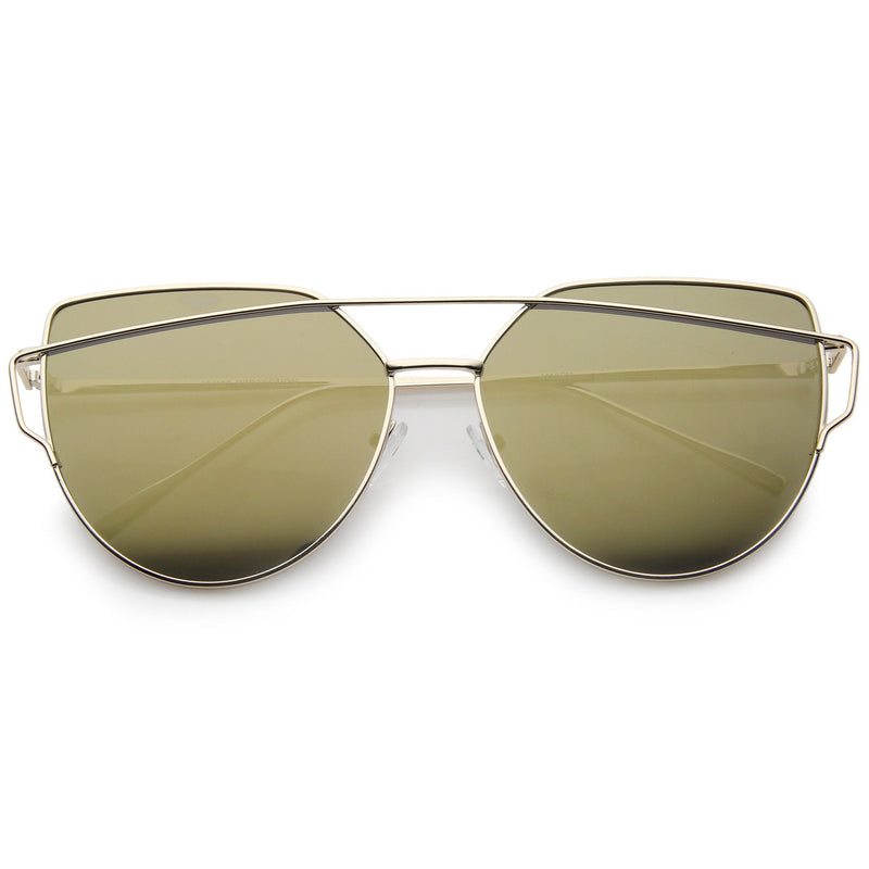 zeroUV Oversize Thin Cross Brow Mirrored Flat Lens Sunglasses A545 Sunglasses