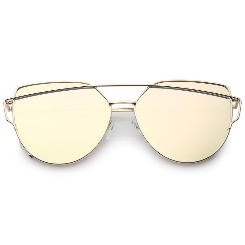zeroUV Oversize Thin Cross Brow Mirrored Flat Lens Sunglasses A545 Sunglasses