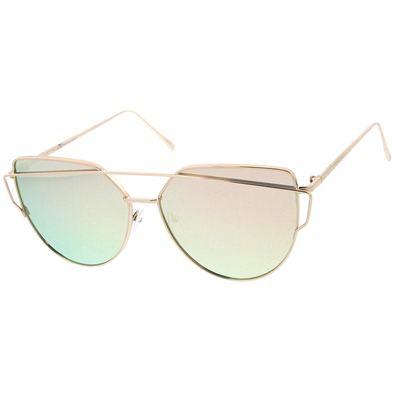 zeroUV Oversize Thin Cross Brow Mirrored Flat Lens Sunglasses A545 Sunglasses