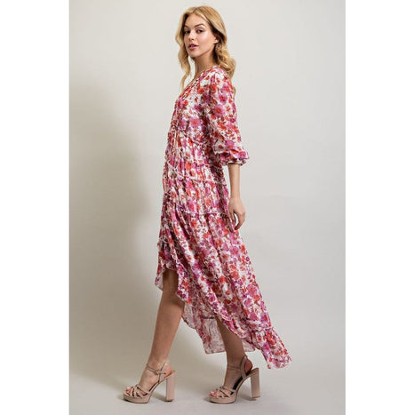 BOHEMIAN FLORAL HIGH AND LOW MAXI DRESS