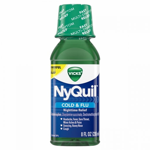 Vicks Vicks Ny Quil Cold And Flu Medicine, 8 Fl Oz, Original Flavor, Relieves Nighttime Cough, Sore Throat, Fever, Runny Nose Health & Beauty