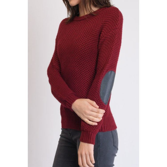 Honeycomb Stitch Sweater Top. w/ Elbow Patch