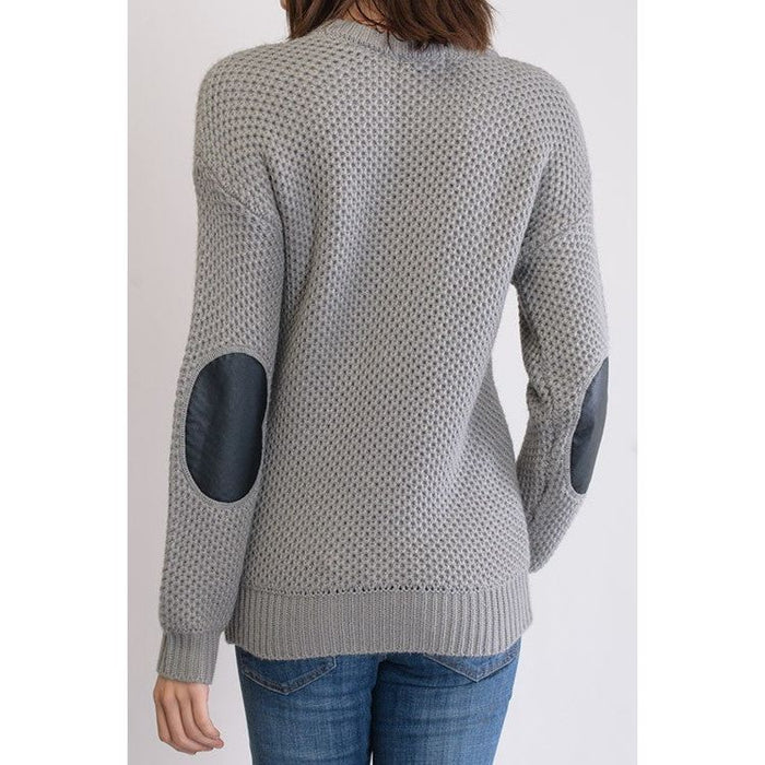 Honeycomb Stitch Sweater Top. w/ Elbow Patch