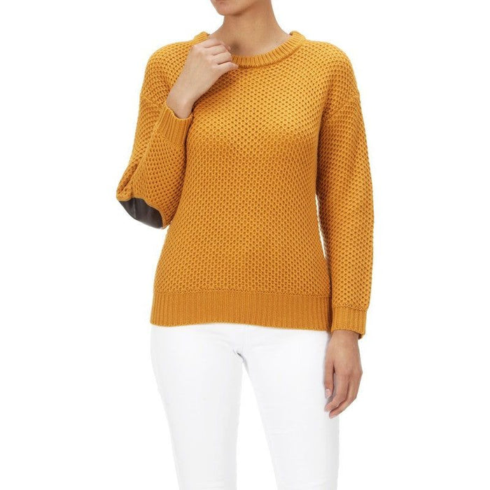 Honeycomb Stitch Sweater Top. w/ Elbow Patch