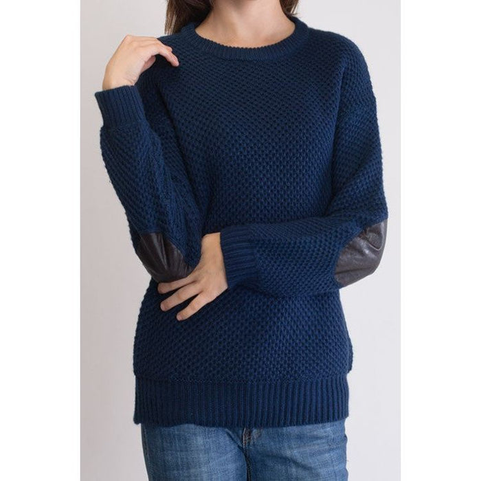 Honeycomb Stitch Sweater Top. w/ Elbow Patch