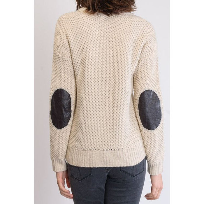 Honeycomb Stitch Sweater Top. w/ Elbow Patch