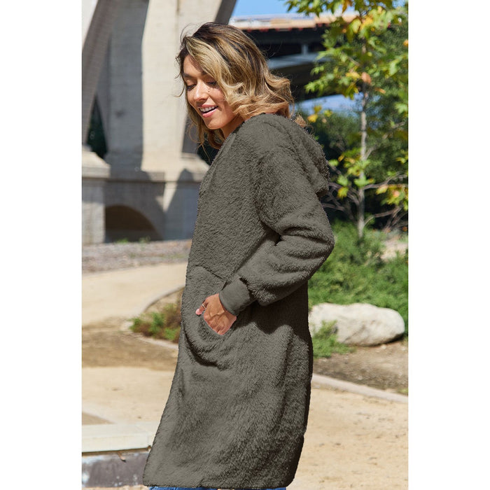 Double Take Hooded Teddy Bear Jacket with Thumbholes