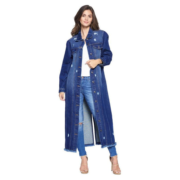 Denim Long Jackets Distressed Washed