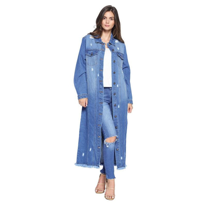 Denim Long Jackets Distressed Washed