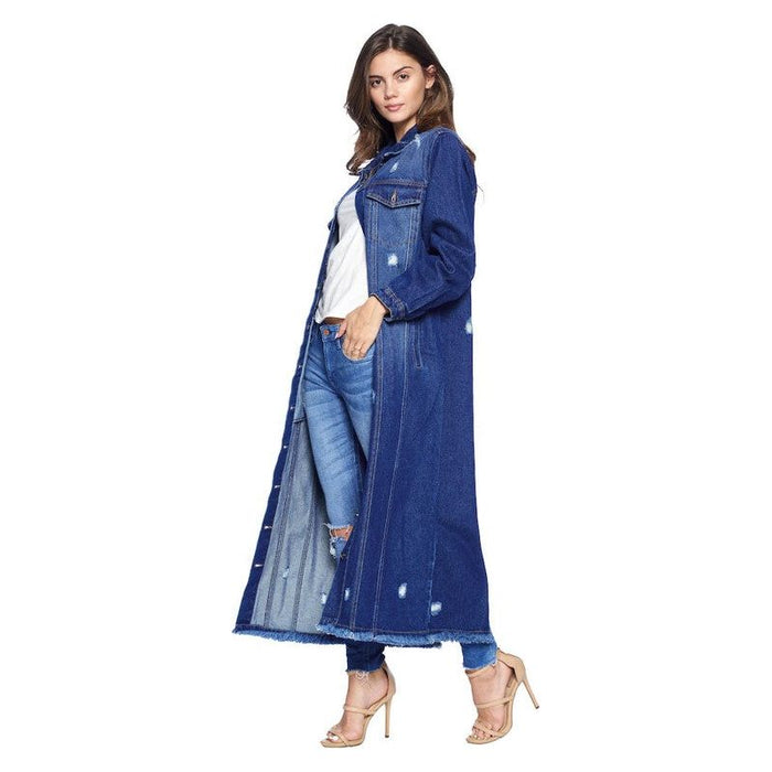 Denim Long Jackets Distressed Washed