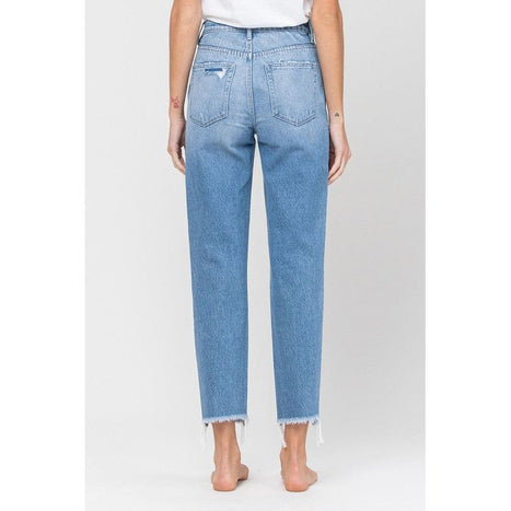 Distressed Raw Hem Mom Jeans