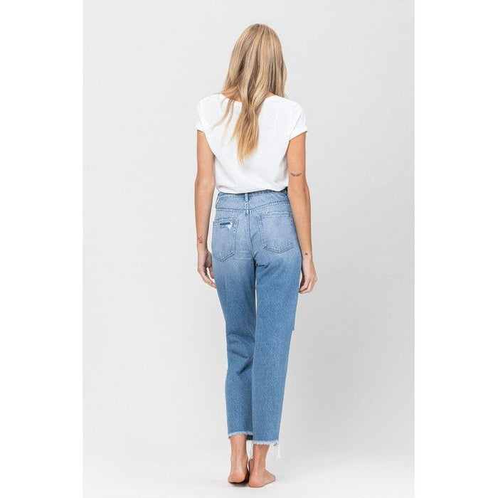 Distressed Raw Hem Mom Jeans