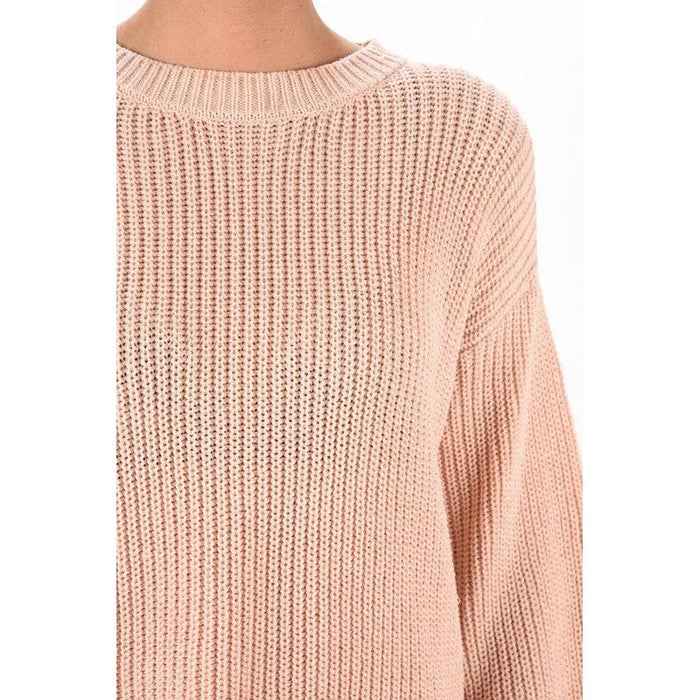 Puff Bell Sleeve Waffle Knit Pullover Sweater Top