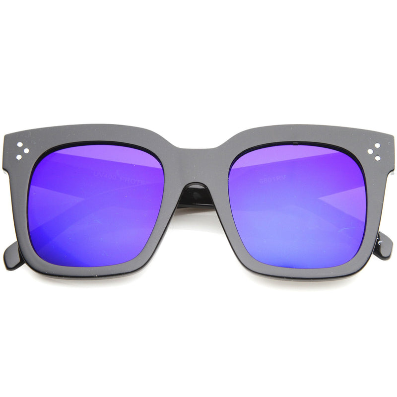 zeroUV Bold Oversize Flat Mirror Lens Square Frame Horn Rimmed Sunglasses 50mm - A100 Sunglasses
