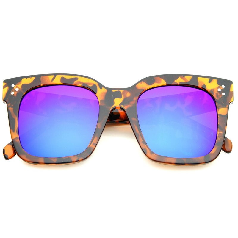 zeroUV Bold Oversize Flat Mirror Lens Square Frame Horn Rimmed Sunglasses 50mm - A100 Sunglasses