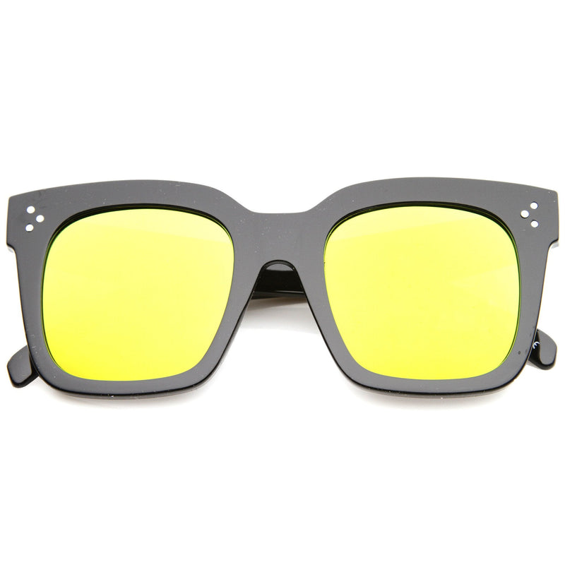 zeroUV Bold Oversize Flat Mirror Lens Square Frame Horn Rimmed Sunglasses 50mm - A100 Sunglasses