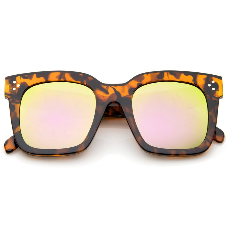 zeroUV Bold Oversize Flat Mirror Lens Square Frame Horn Rimmed Sunglasses 50mm - A100 Sunglasses